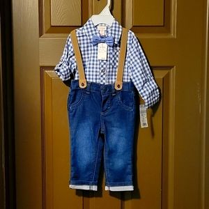 Cat and Jack 6-9 month 3 piece outfit with detachable bow tie and suspenders